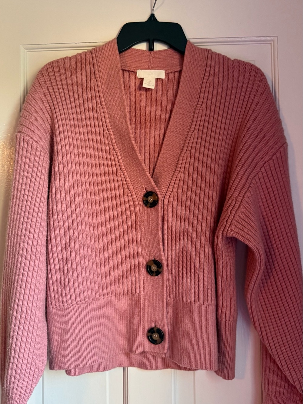 H&M Pink Rib-Knit Button Cardigan